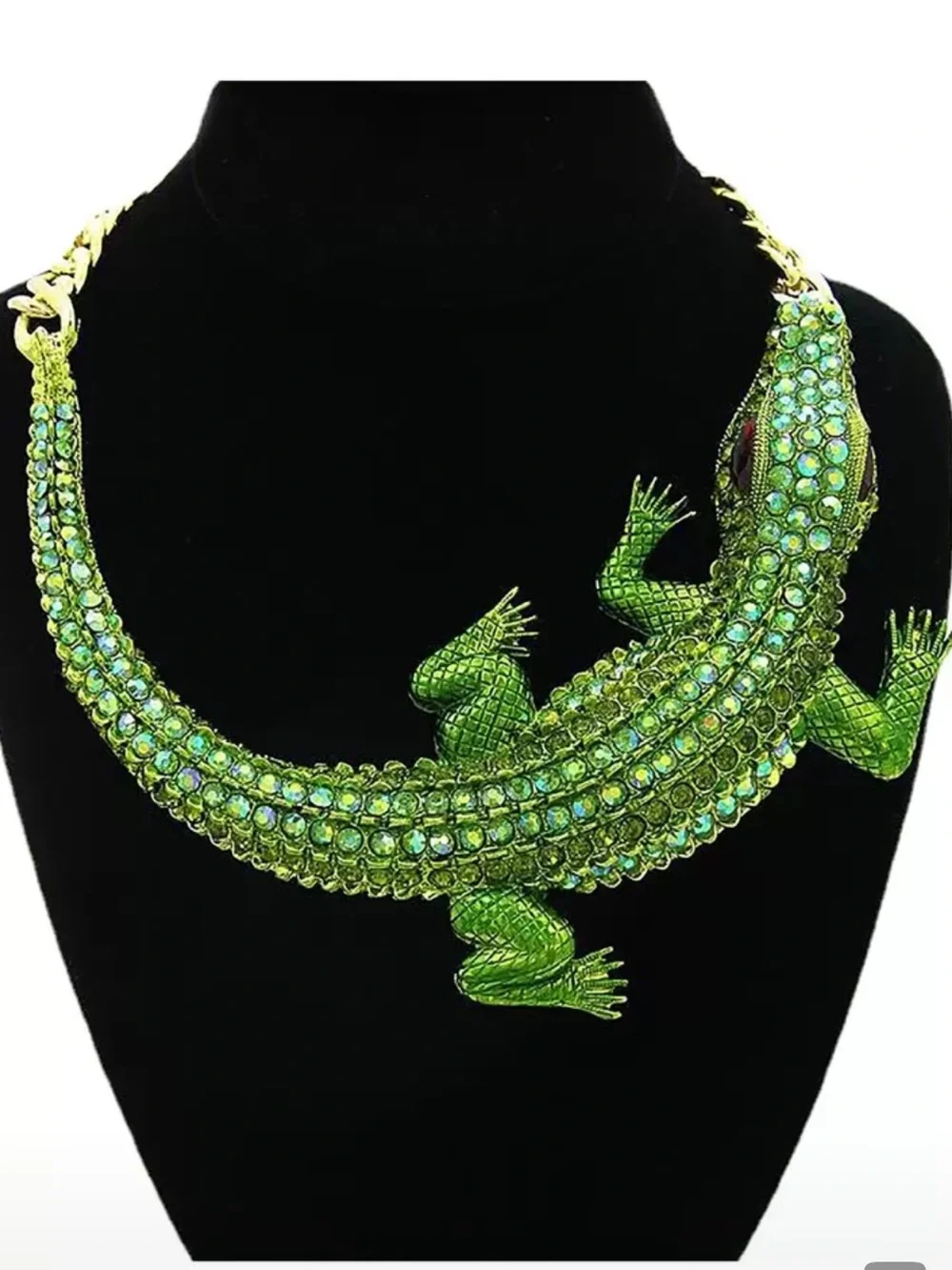 Statement Piece Sparked Alloy Crocodile Necklace - Green